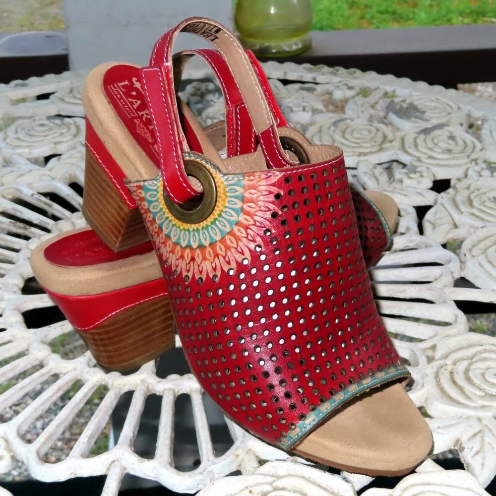 Red Slingback Sandals • L'Artiste • 3" Heel • 37